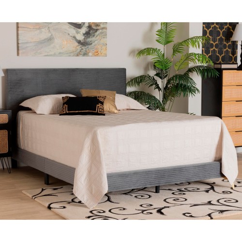 Abberton Gray Velvet Fabric Queen Size Panel Bed